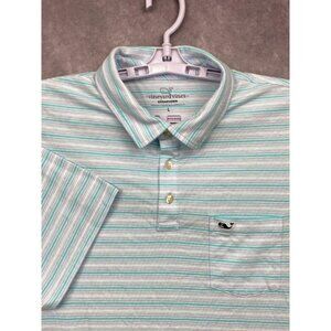 Vineyard Vines Edgartown Polo Shirt Men L Purple/Green Stripe Whale Logo Stretch